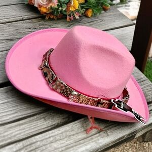 Cowgirl Hat with Leather Snakeskin Skulls